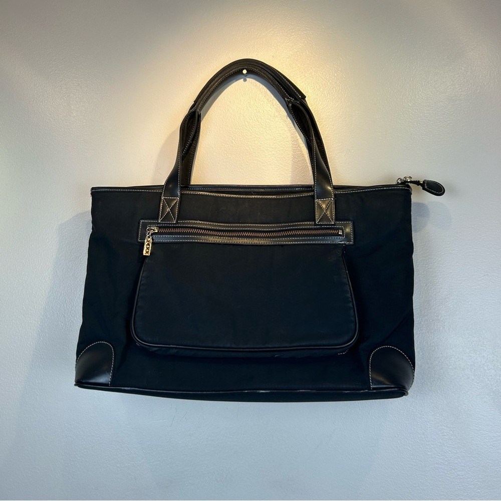 Maxx New York Smooth Leather Large Tote‎ Nylon Oversized Mob Career Vintage Bag